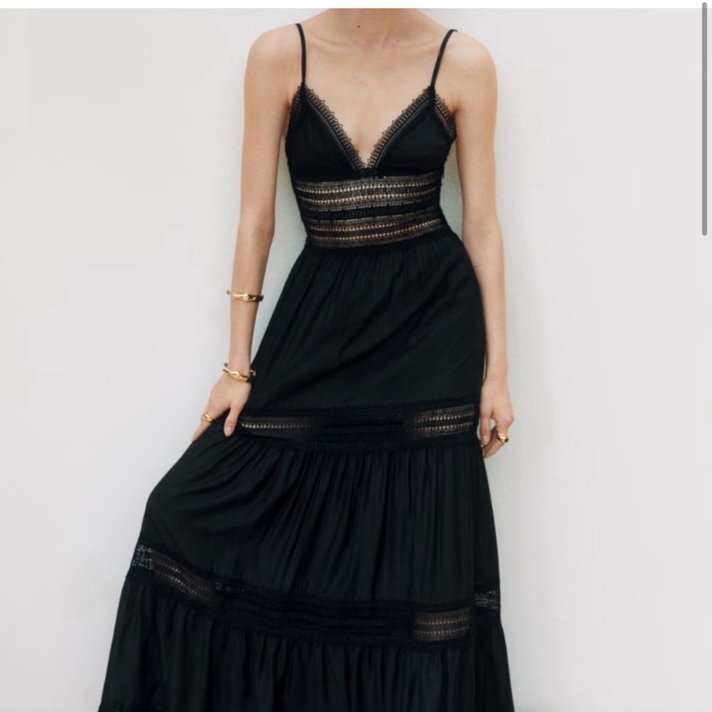 MANGO Elena black lace maxi dress size large